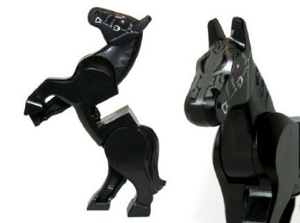 Horse, Movable Legs with Dark Red Eyes, White Pupils and Pearl Dark Gray Bridle Pattern
