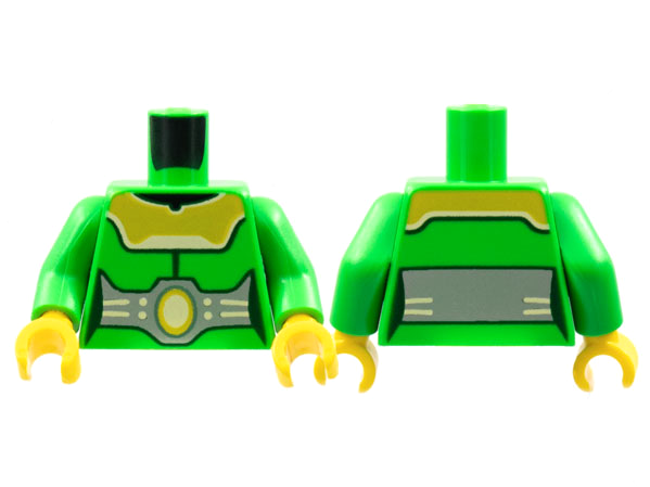 Torso Female Armor Yellow Mantle, Large Silver Belt with Yellow Oval, White Trim Pattern / Bright Green Arms / Yellow Hands